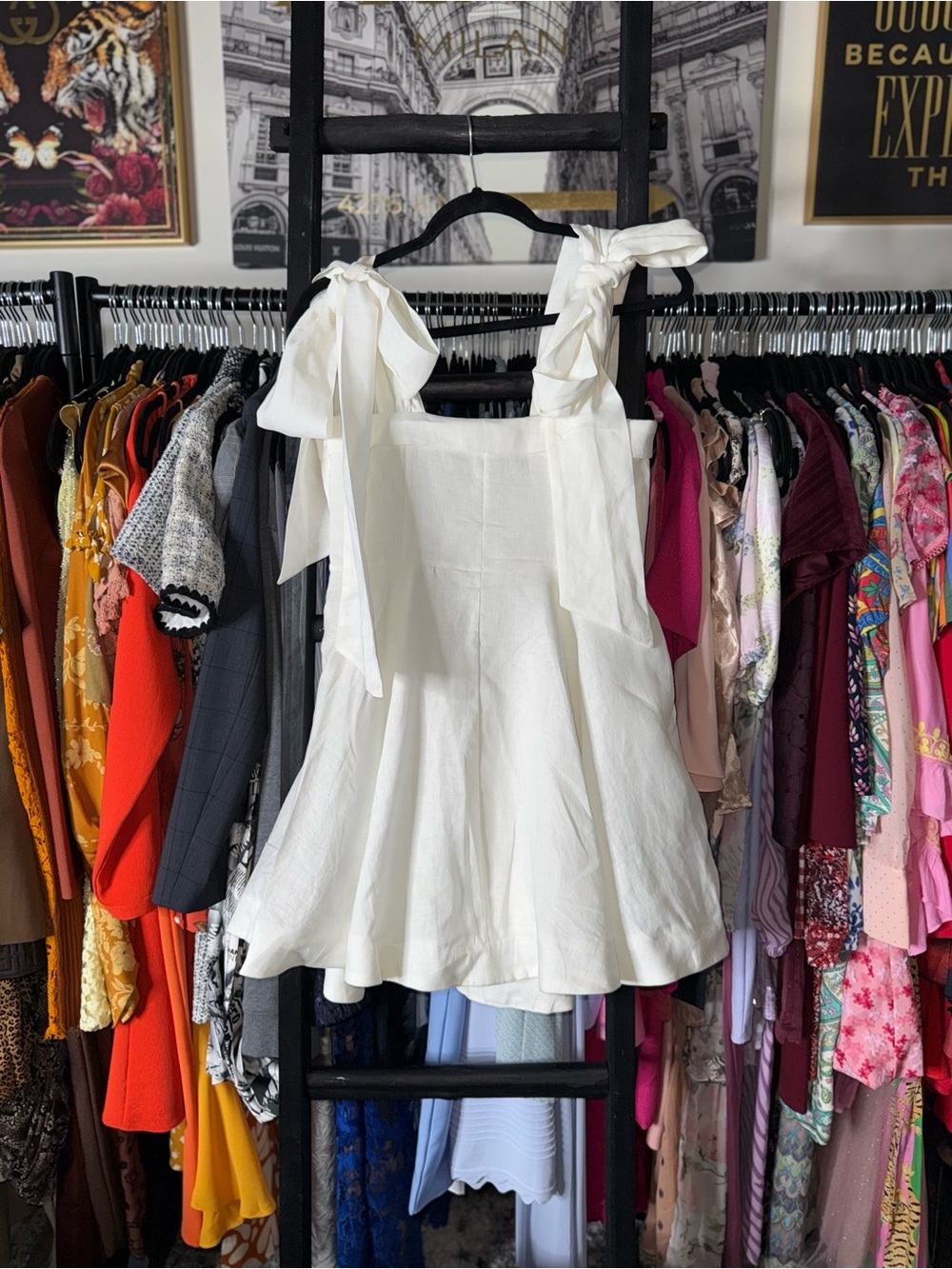 Dissh Aisle White Linen Bow Strap Mini Dress 100% Linen US 6 EUC - Picture 11 of 13